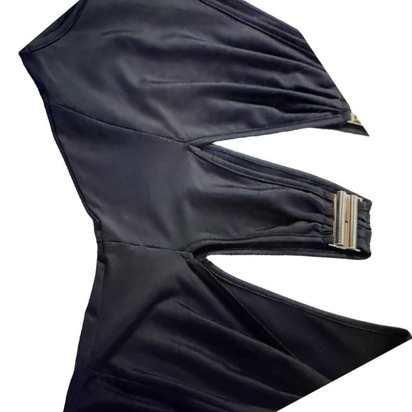 Midi Dress Black Side Slit Cutouts One Shoulder Asymmetrical Stretch Size M or 6 - Picture 11 of 12